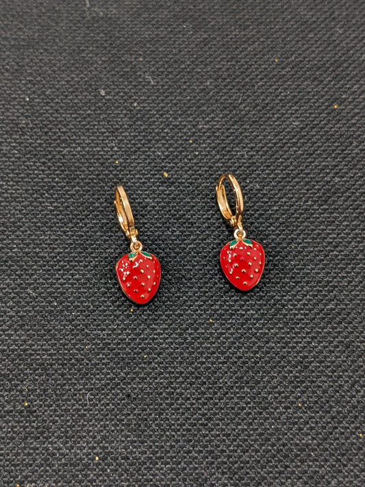 Strawberry design Enamel ring style drop earrings