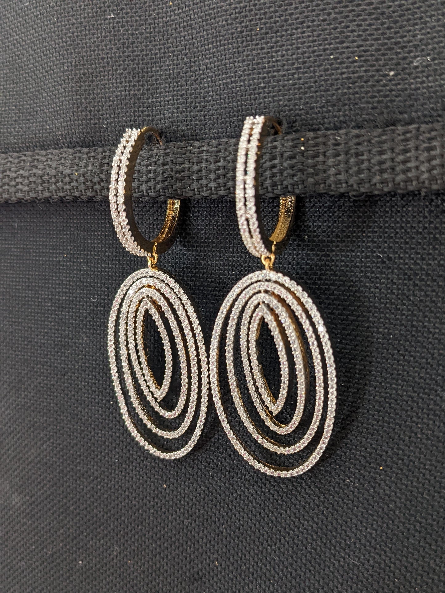 Multiple oval linked Ring style long CZ Earrings
