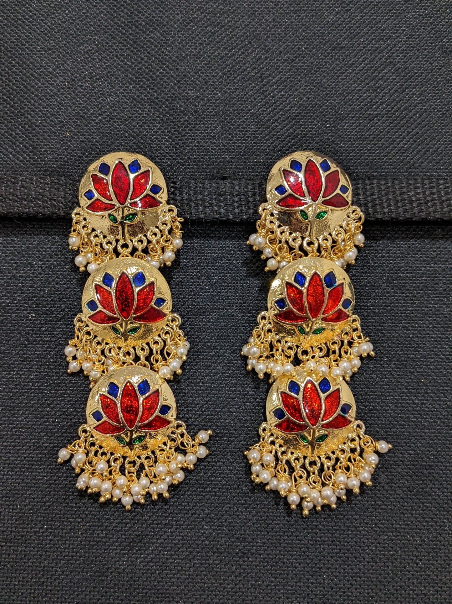 Lotus design Meenakari work Long Dangle Earrings