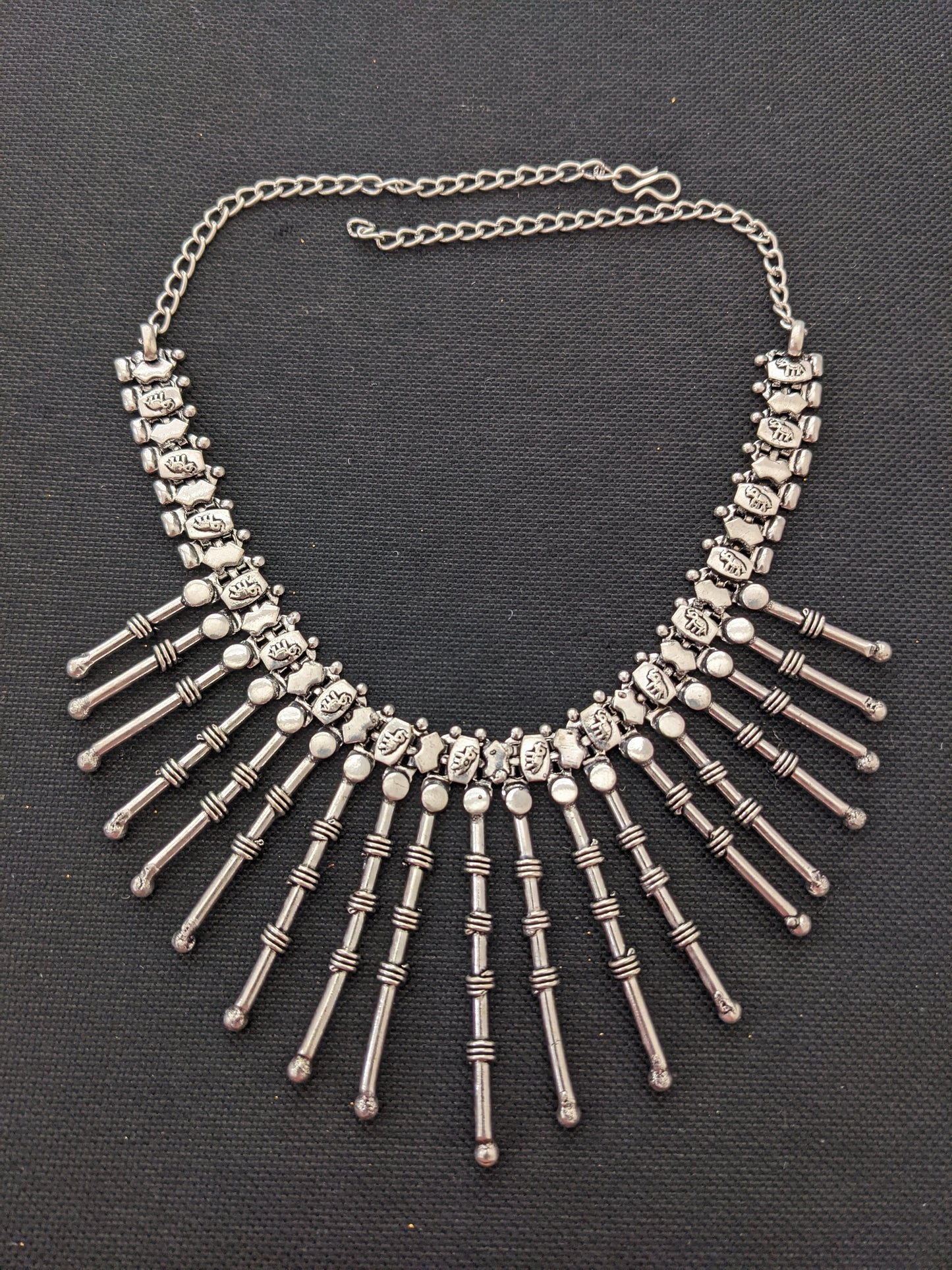 Long Spike design oxidized silver choker necklace