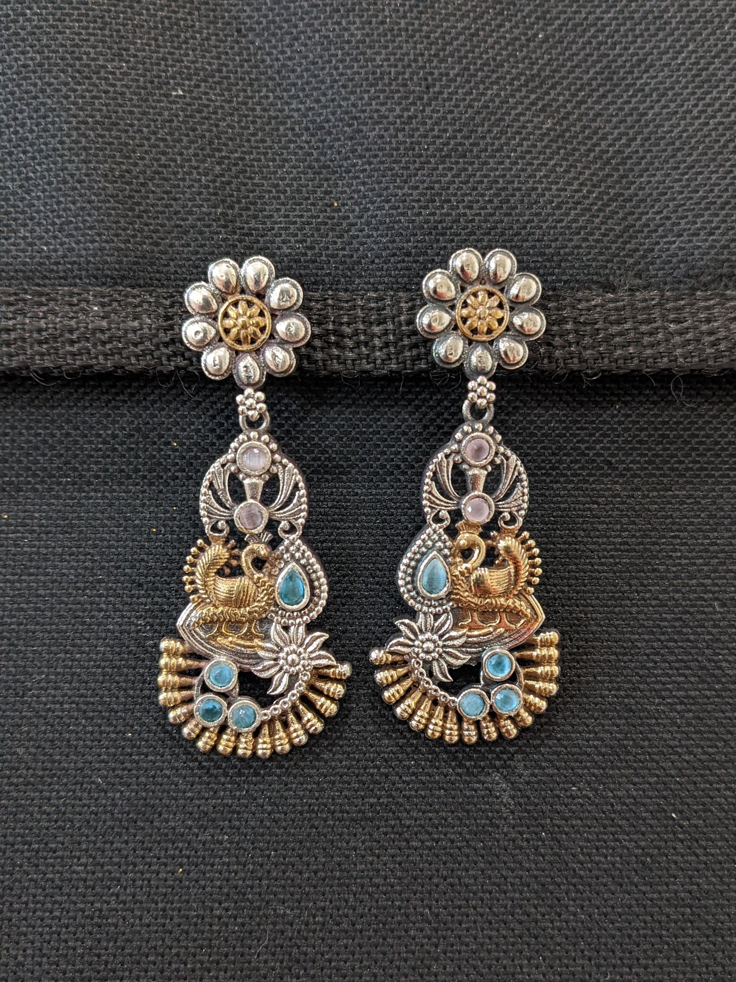 Dual Tone German Silver Peacock Earrings