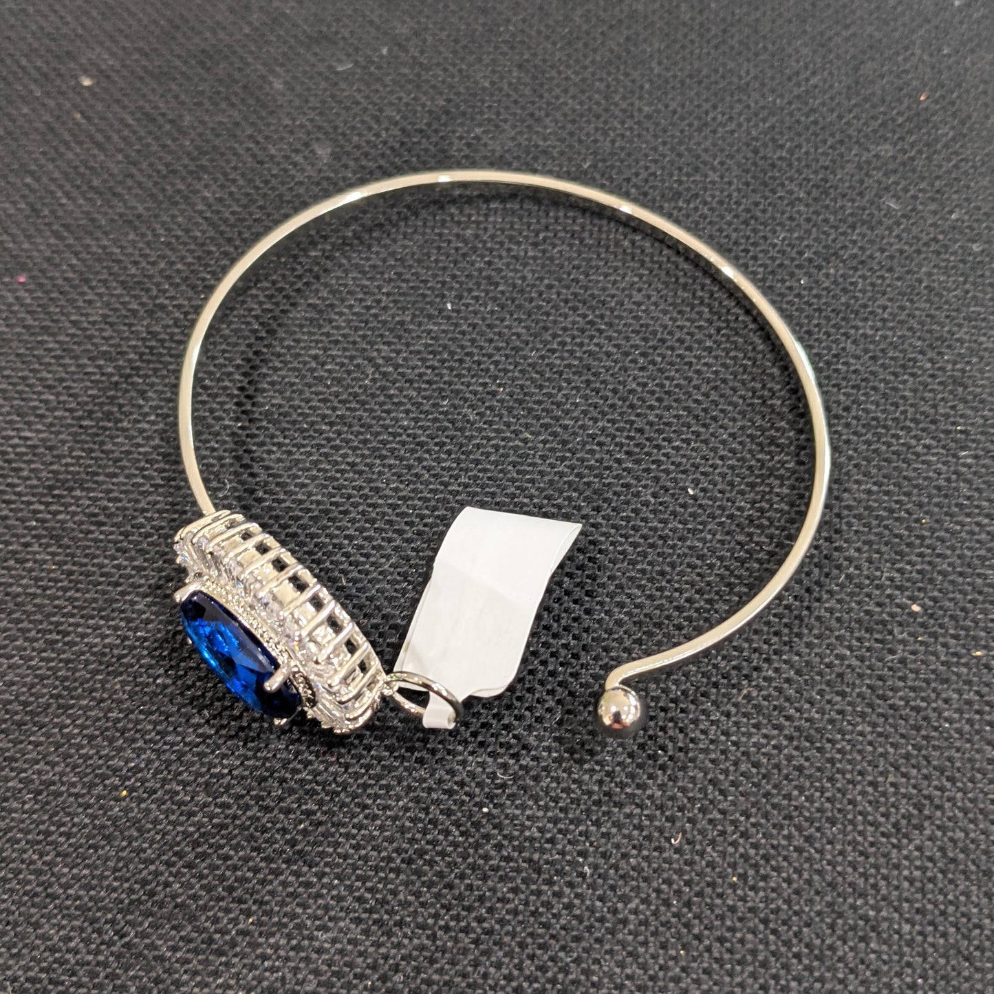 Platinum finish Blue Oval stone Bangle Bracelet - Simpliful