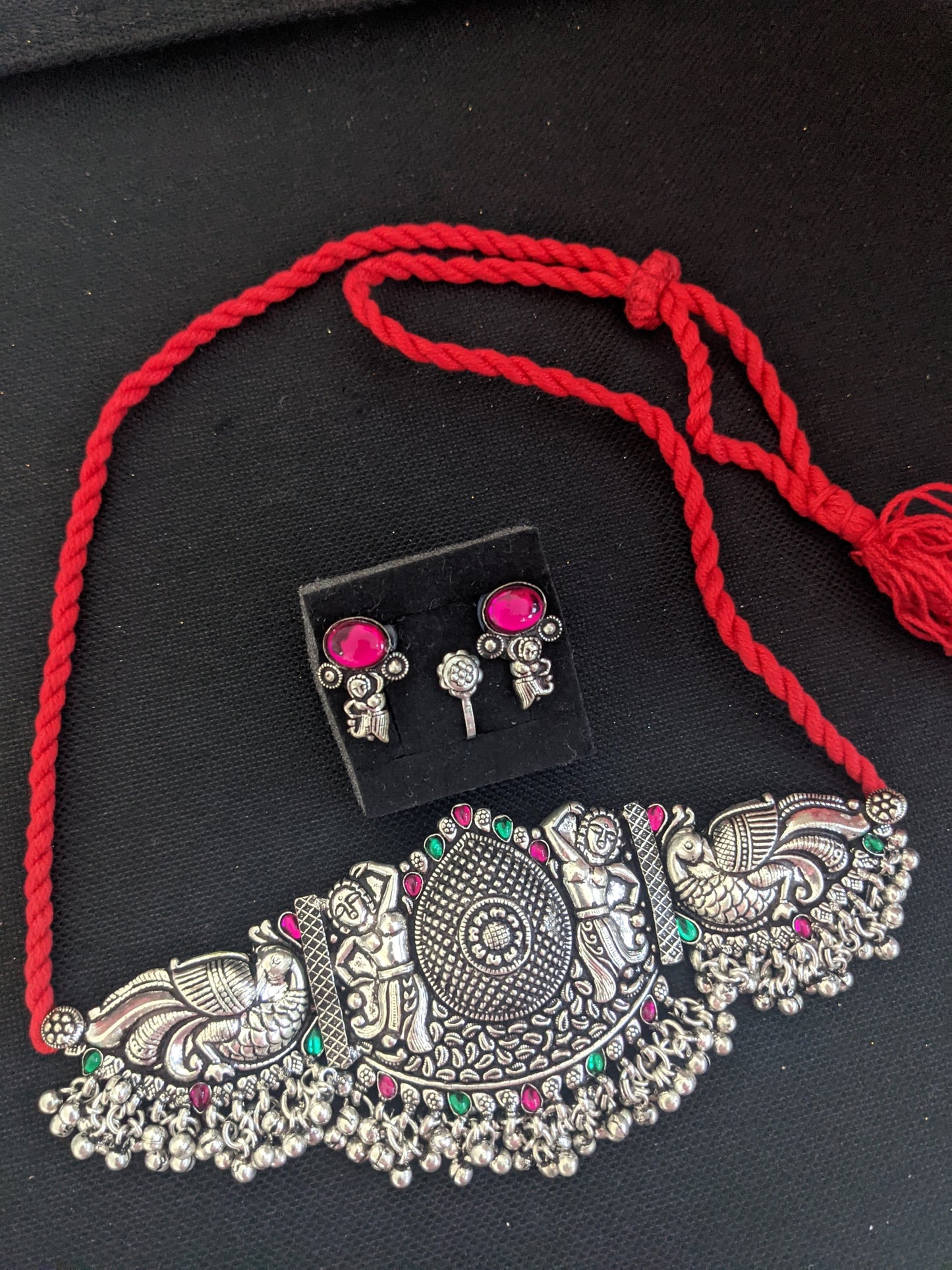 Kholapuri Oxidized Silver Choker Necklace Combo Set