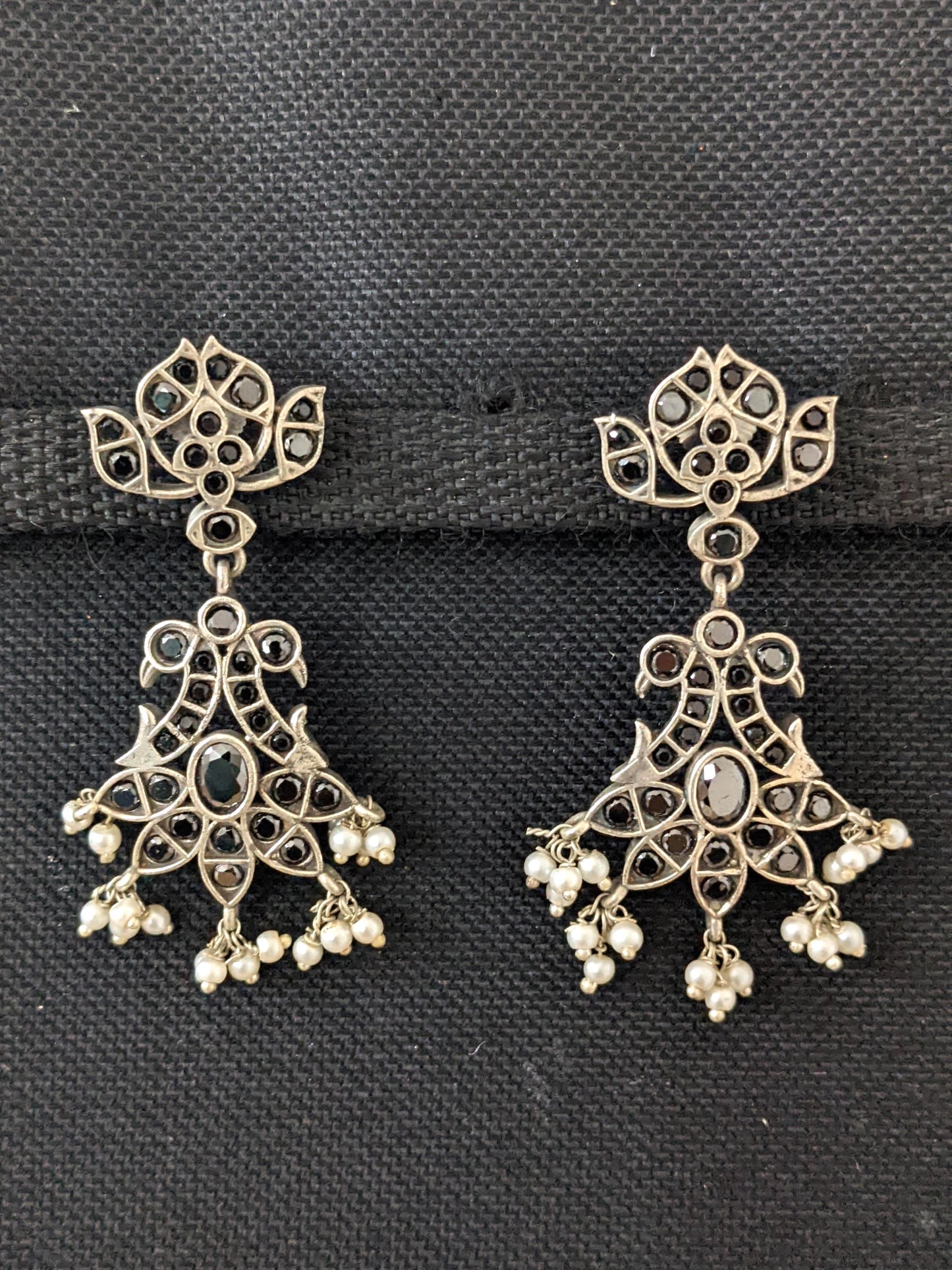 German Silver Dual Peacock CZ Earrings