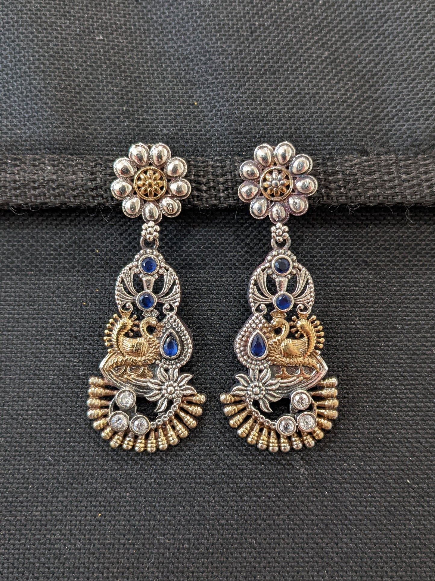 Dual Tone German Silver Peacock Earrings