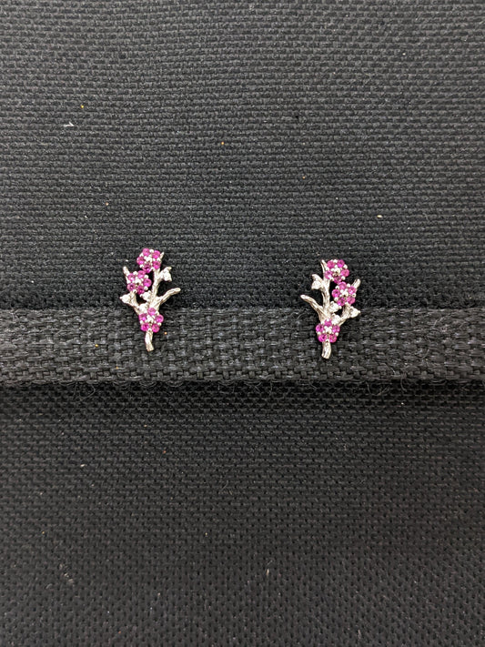 Sterling silver Pink CZ Flower stud Earrings