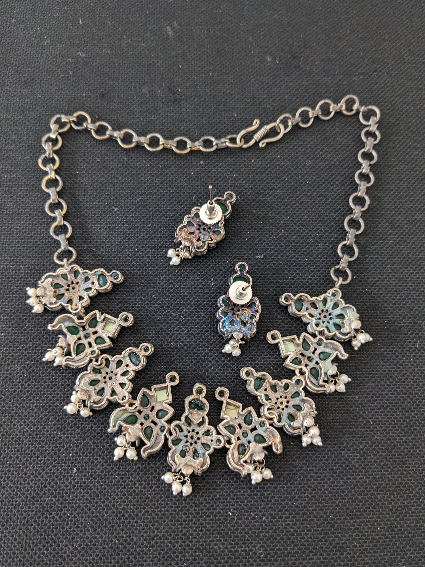 Oxidized Silver CZ stone Simple Choker set