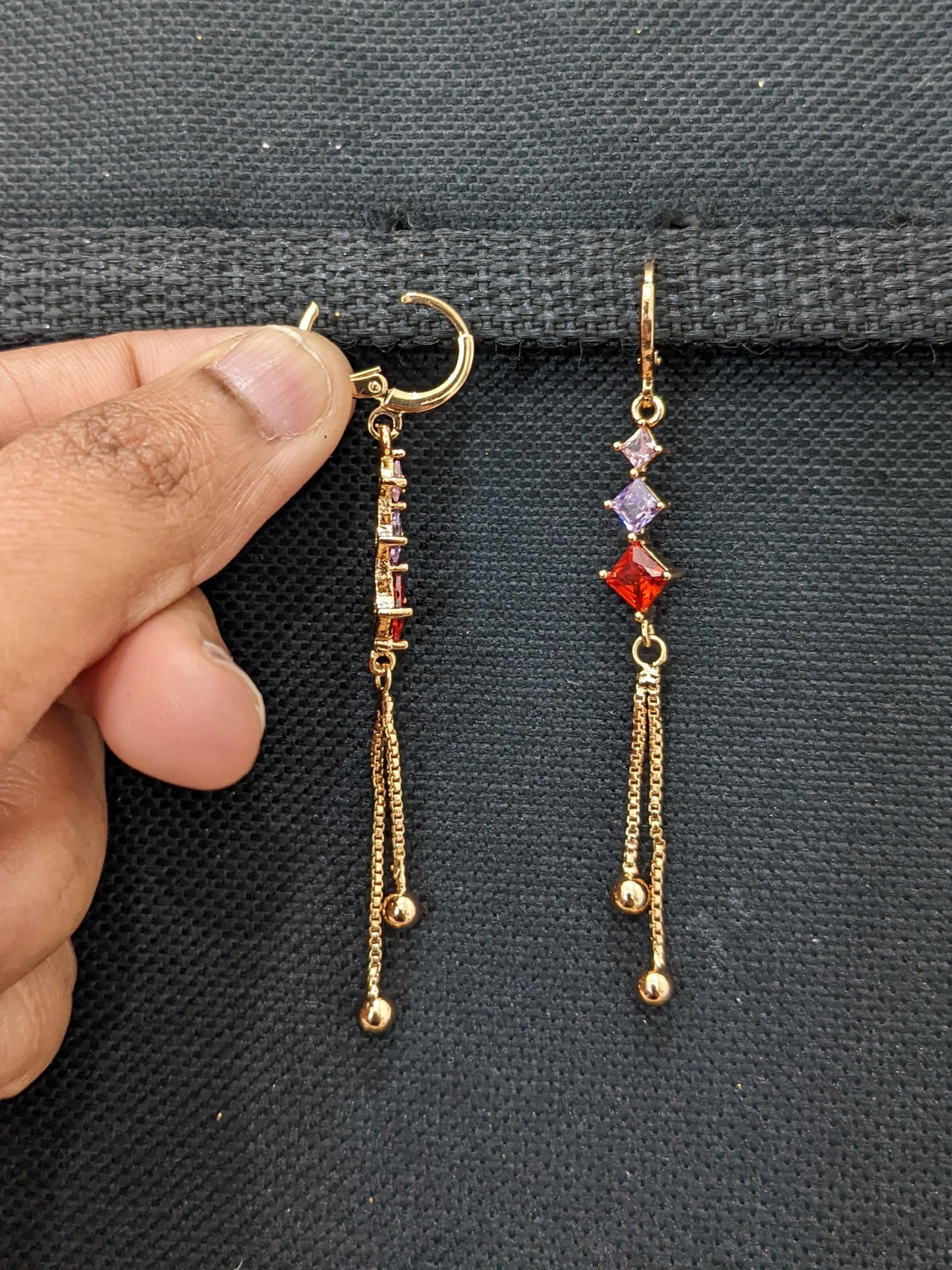 Diamond design ring style dangle CZ earrings - 1