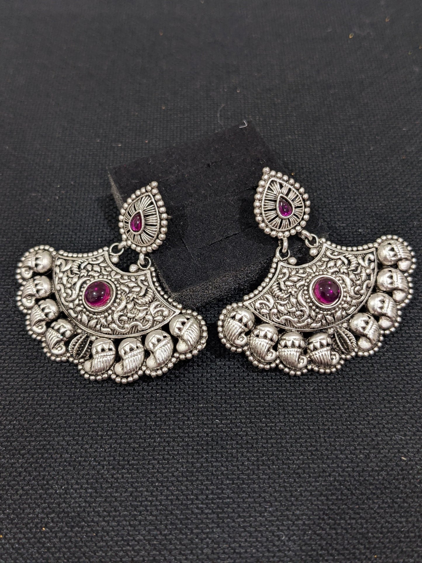 Bright silver matte plated Chandbali Earrings - Design 4