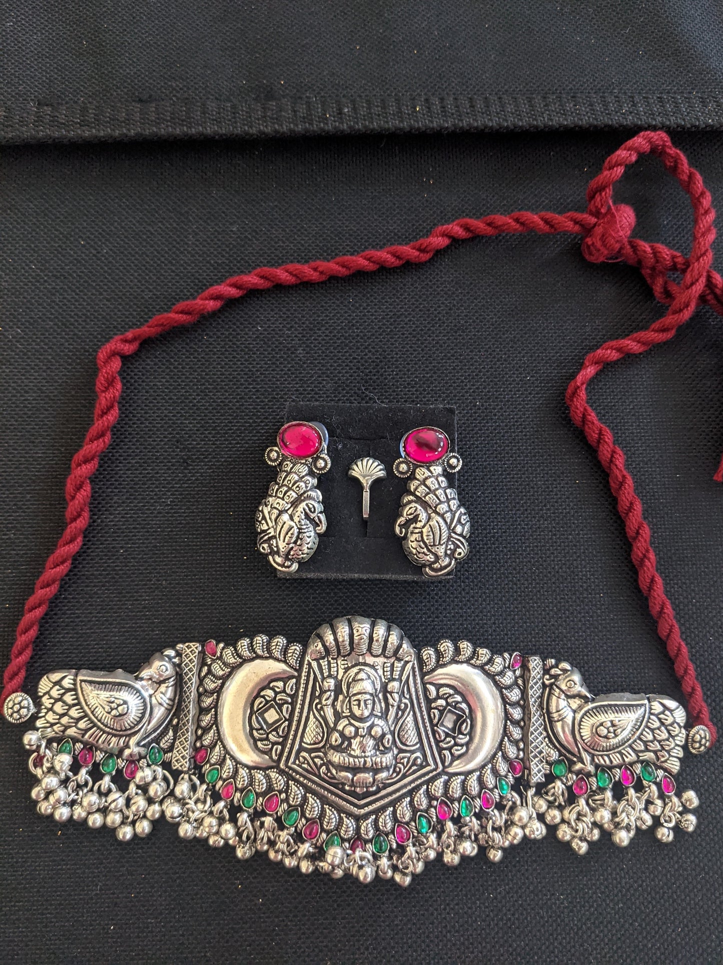 Kholapuri Oxidized Silver Choker Necklace Combo Set