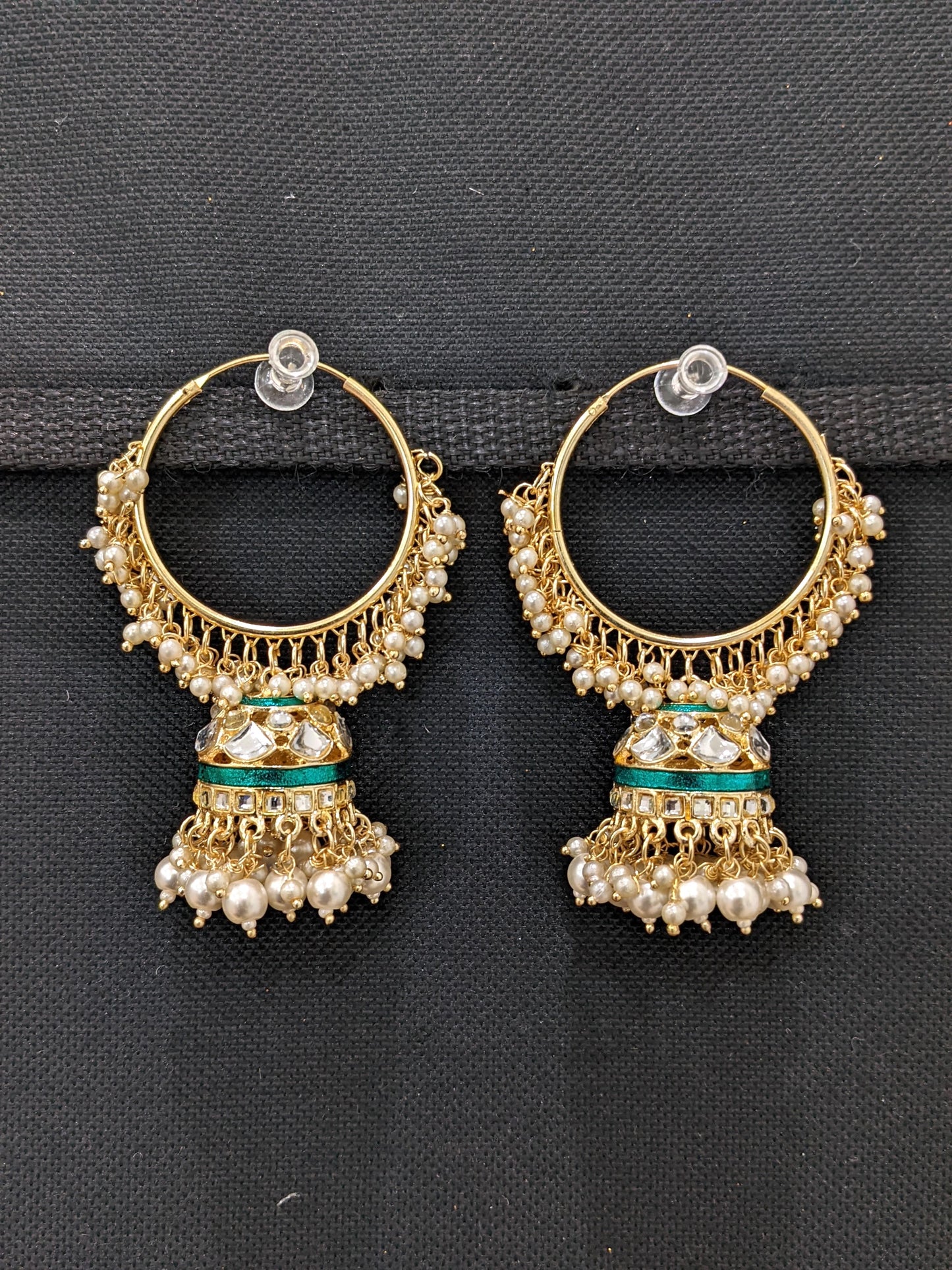 Enamel Kundan Large Hoop Jhumka Earrings