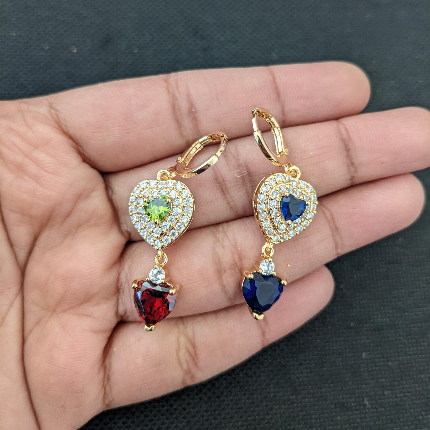 Multiple heart design CZ stone ring style drop earrings