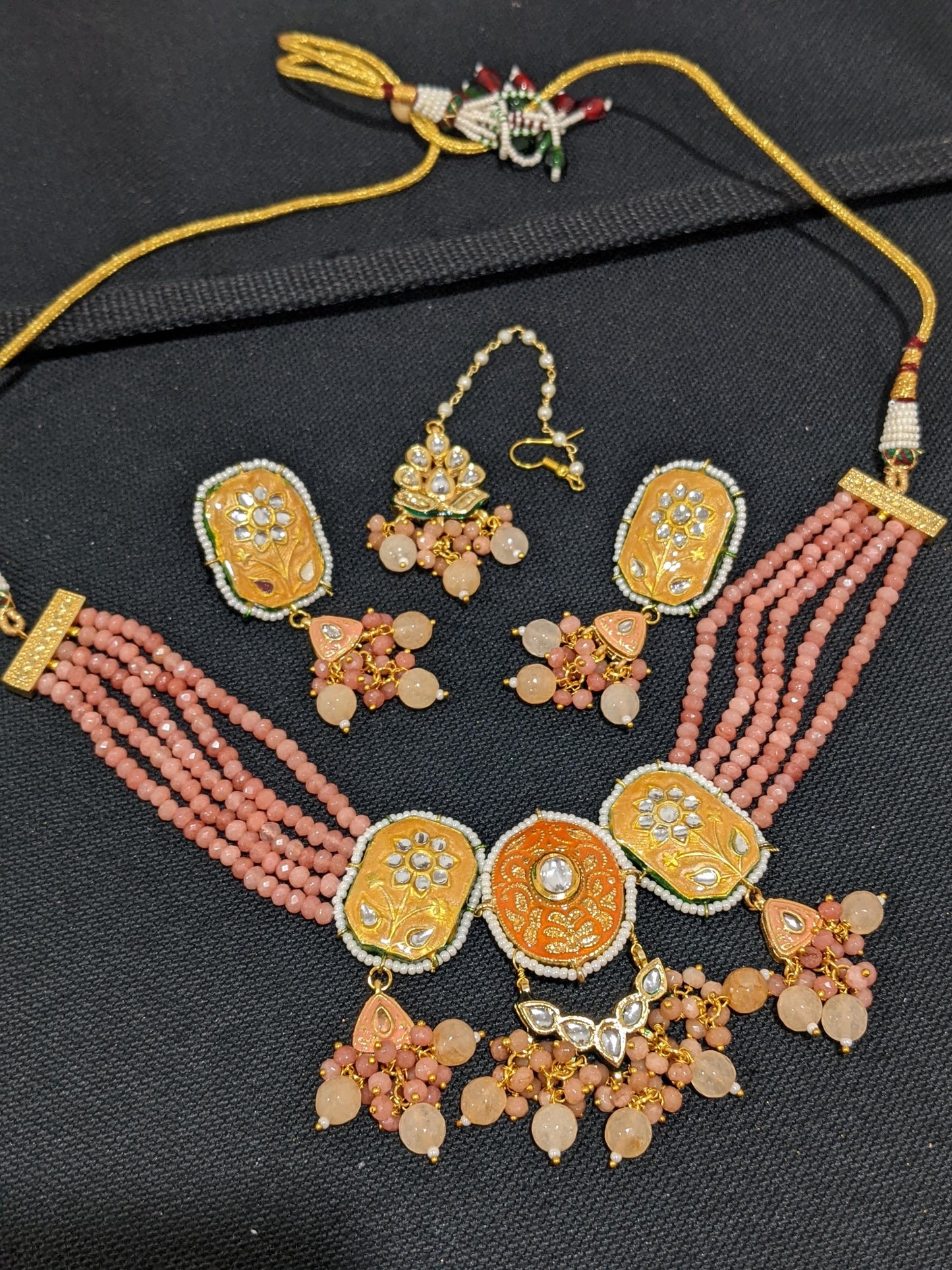 Multi stranded crystal bead Kundan Choker Necklace Combo Set