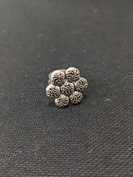 Oxidized Silver Flower design Adjustable Finger ring - Simpliful
