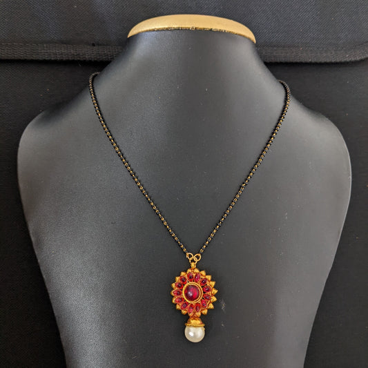 Mangalsutra - Ruby Kemp Pendant Necklace - Single strand