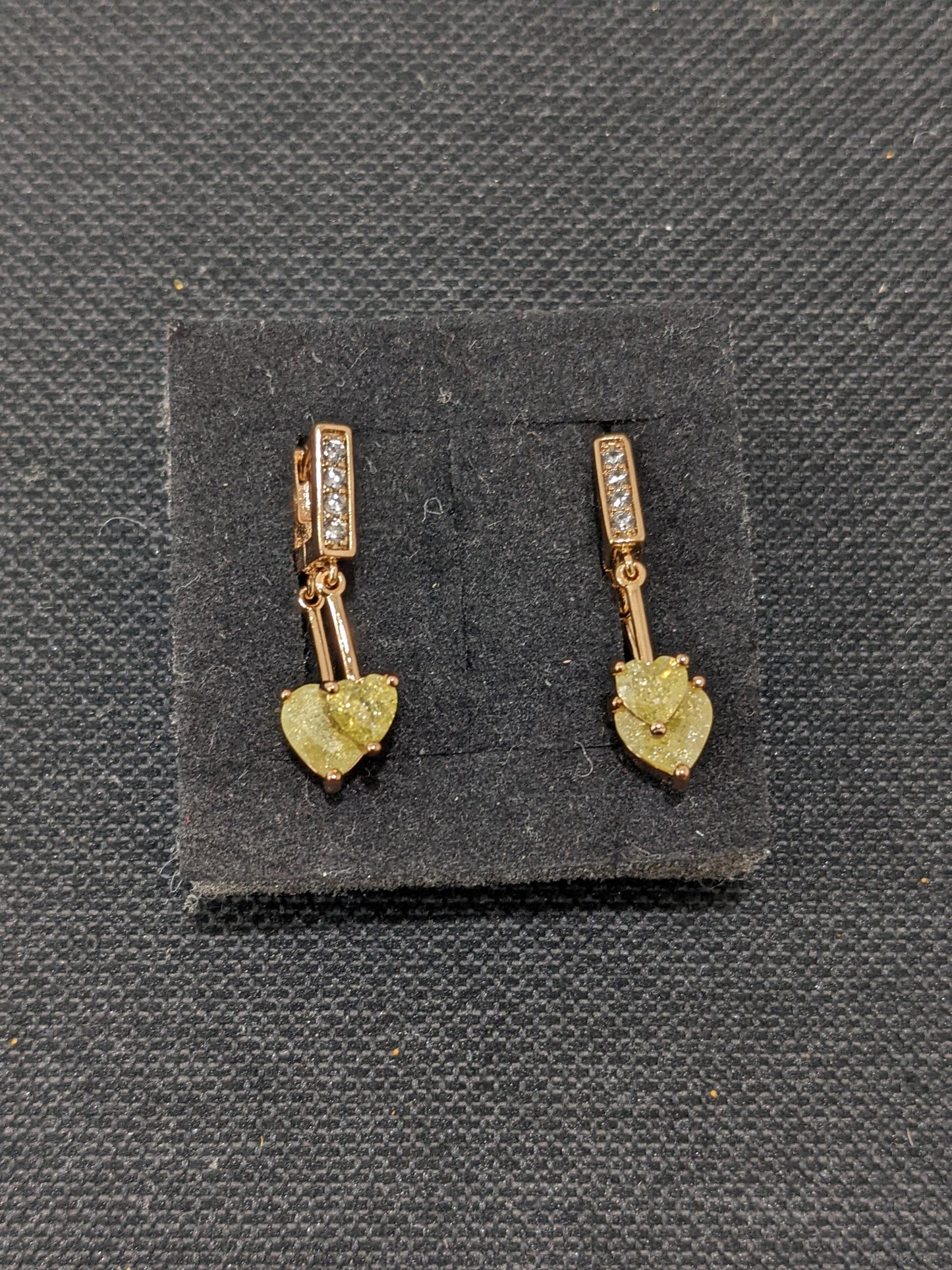 Dual heart dangle CZ stone ring style drop earrings