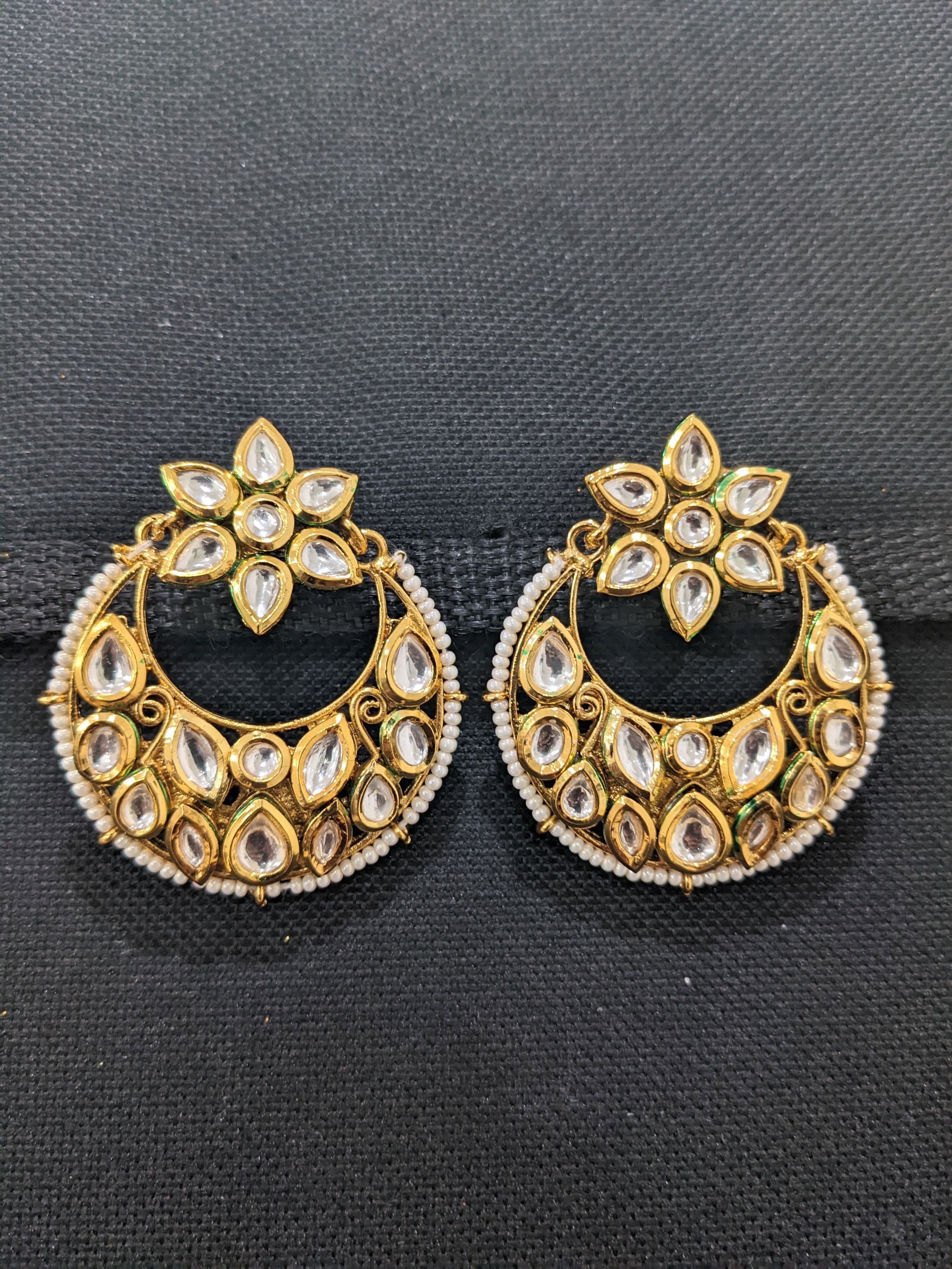 Kundan Chandbali Earrings  2 different sizes  Simpliful Jewelry