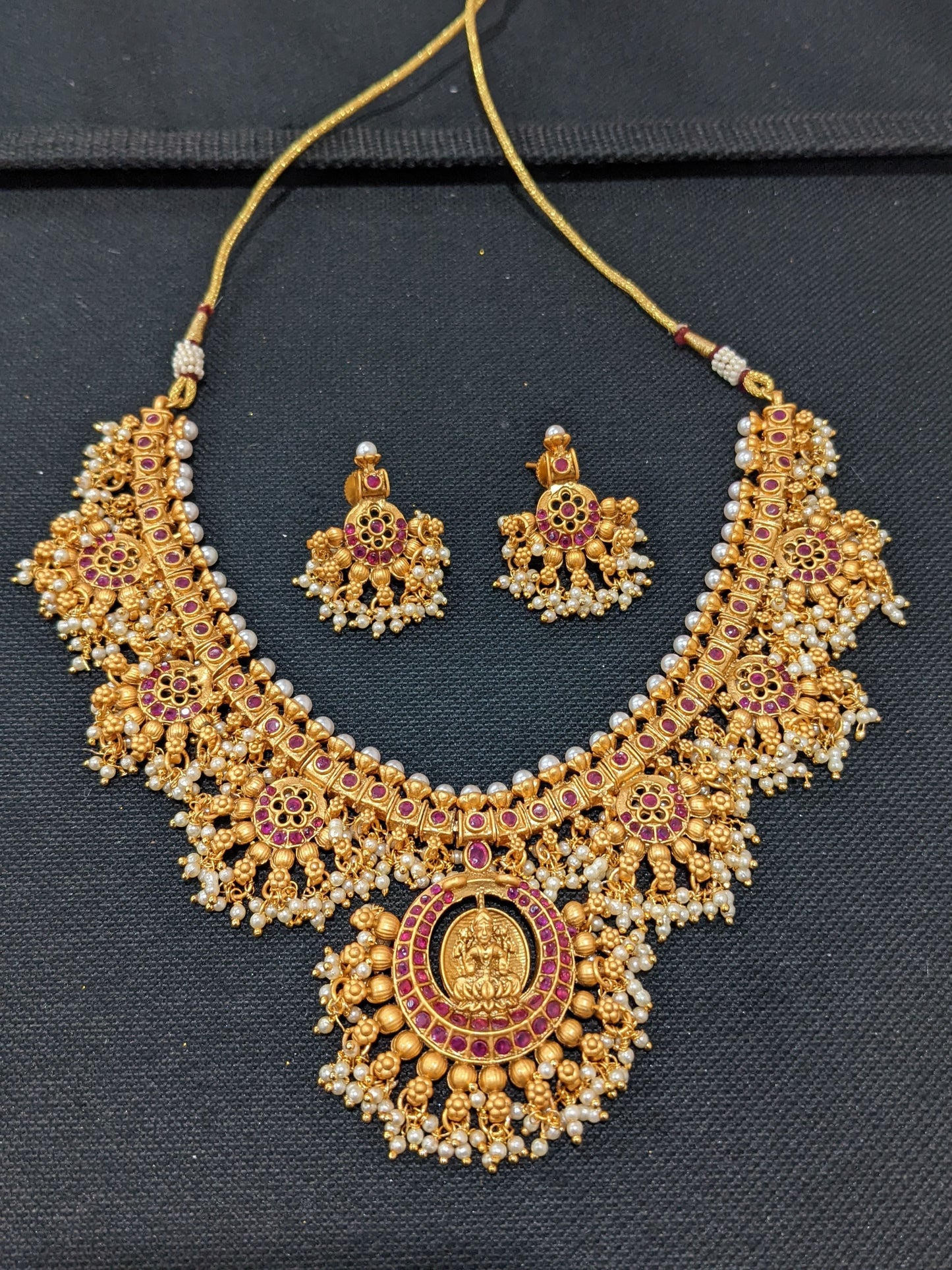 Guttapusalu Goddess Lakshmi Choker Necklace and Earrings set