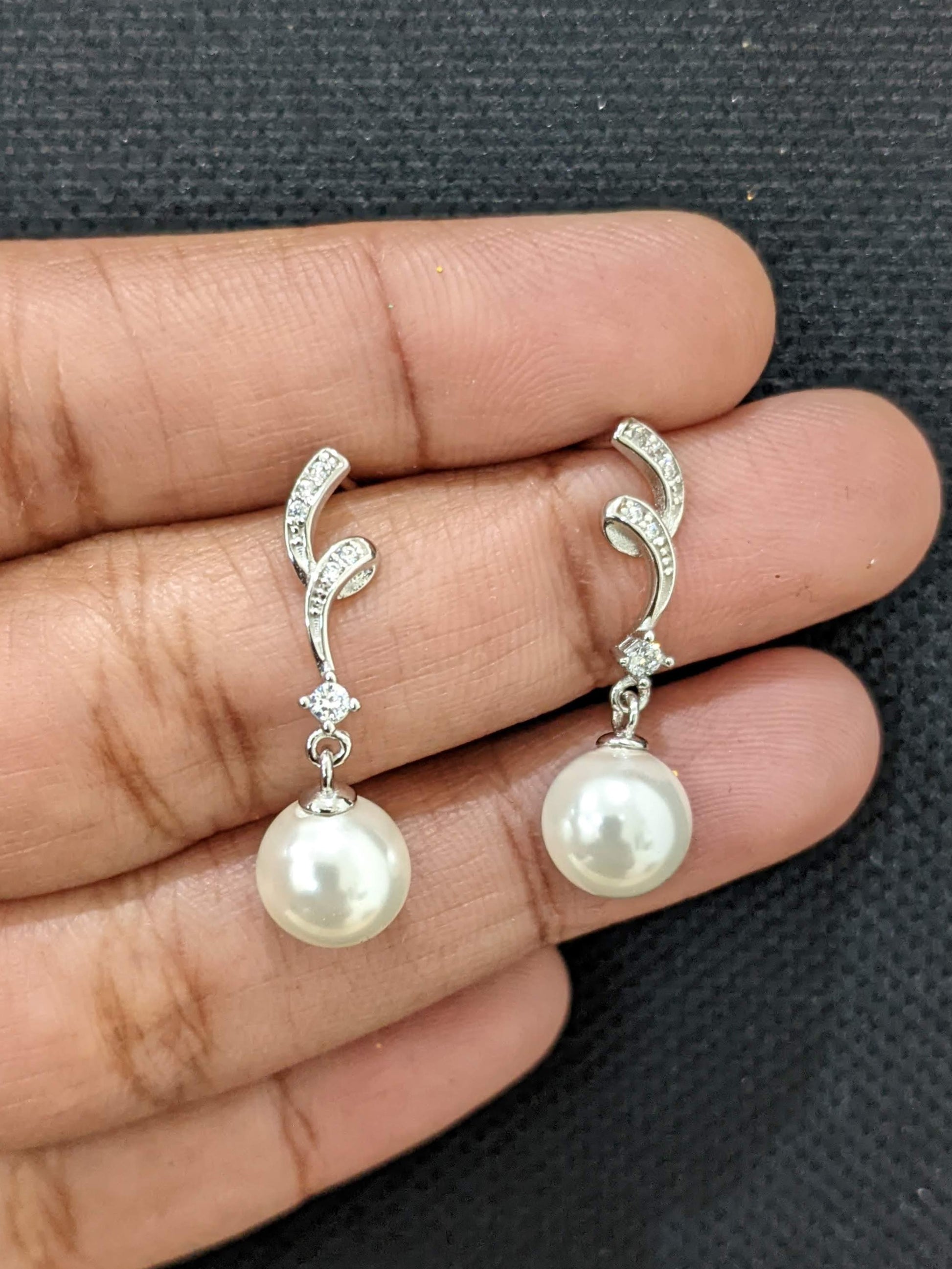 Sterling Silver Twisted design Faux Pearl Earrings - Simpliful