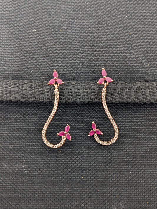 Rose gold plated J design CZ Earrings