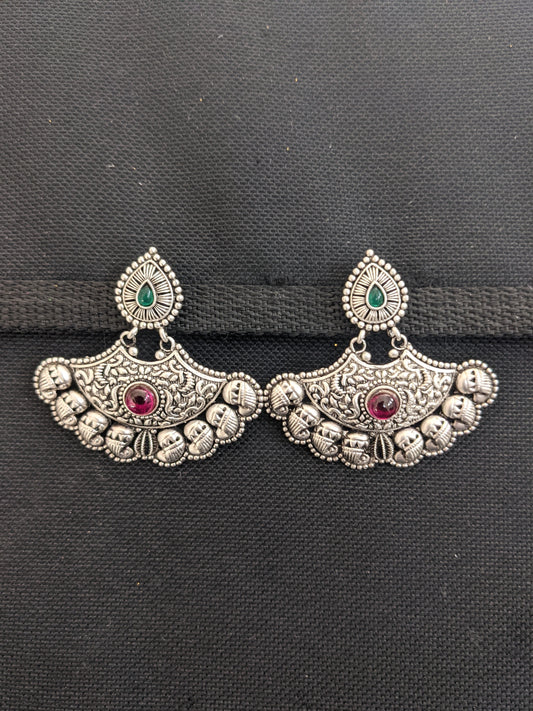 Bright silver matte plated Chandbali Earrings - Design 4